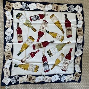 Echo Blue and Cream Wine Bottle Print Scarf